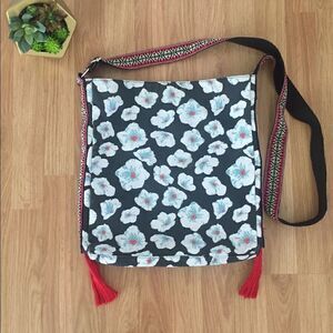 Black Floral Crossbody Purse 